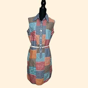 SPECTATOR Plaid Multi Color Vintage Button Front MIDI Dress Size Large